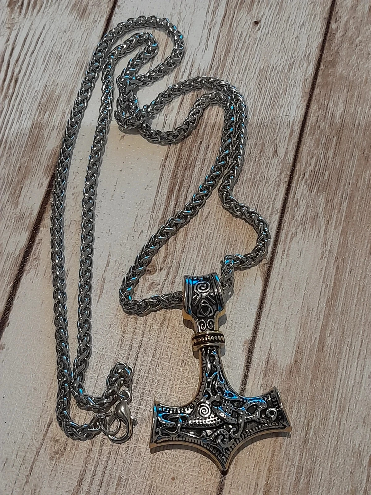 Collier chaine avec pendentif, style Viking, avec pententif Marteau de Thor